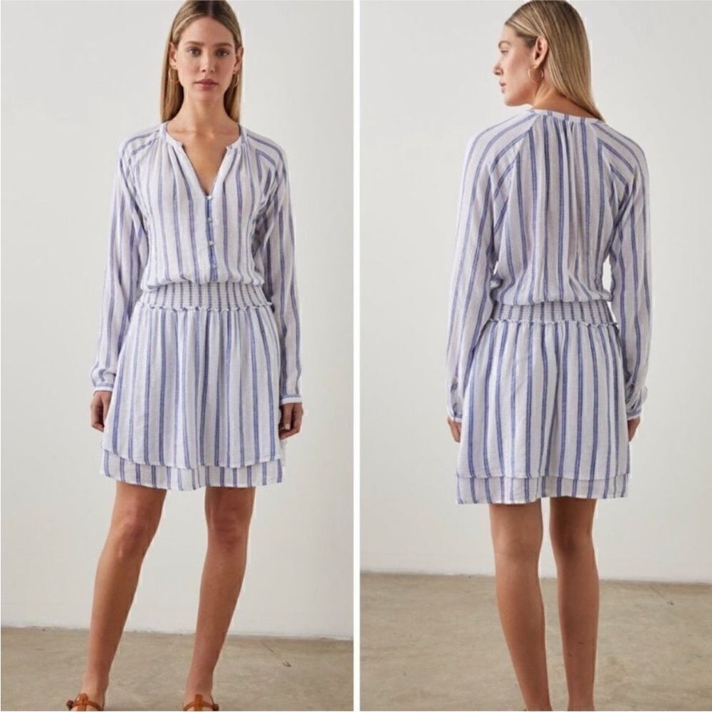 RAILS NWT Jasmine Villa Stripe Smocked Waist Long Sleeve Linen Blend Dre…